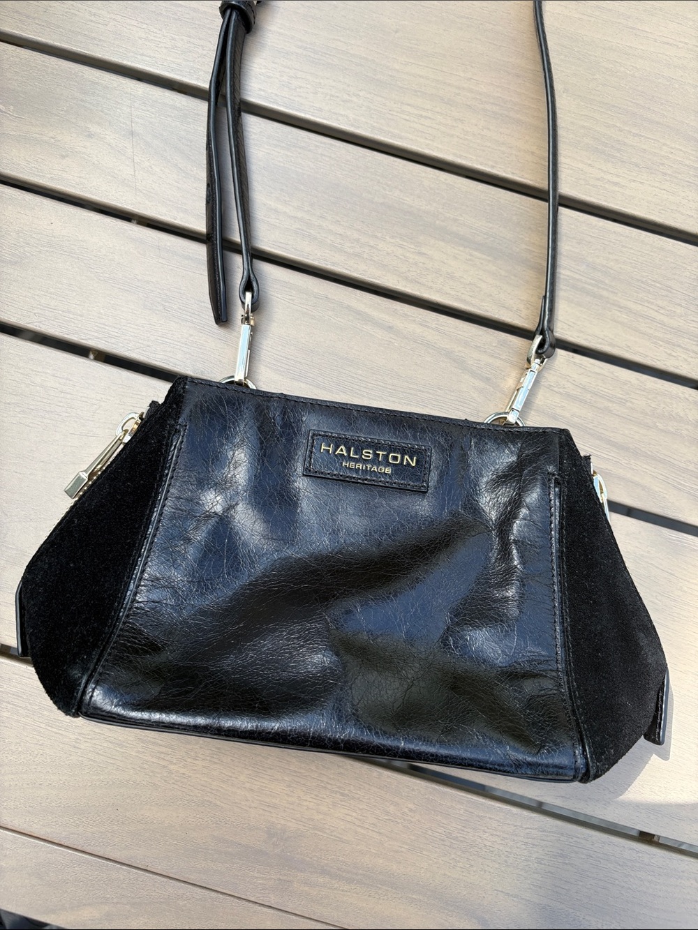 Halston Heritage Black Leather and Suede Crossbody Bag
